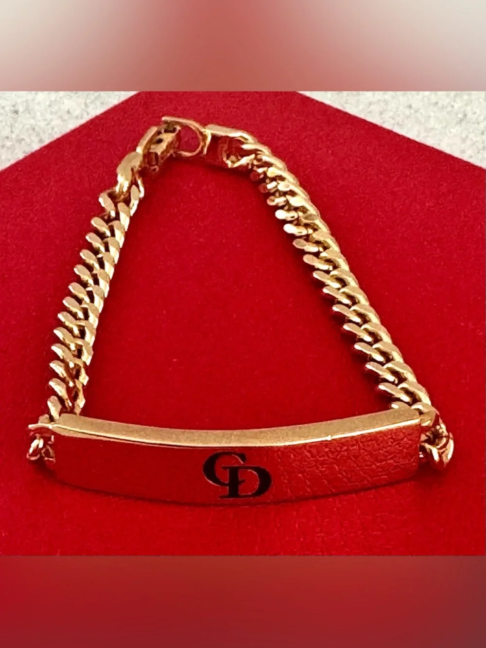 CHRISTIAN DIOR Vintage CD ID Bracelet Gold Tone 7” Germany Giftable Box - Picture 2 of 8